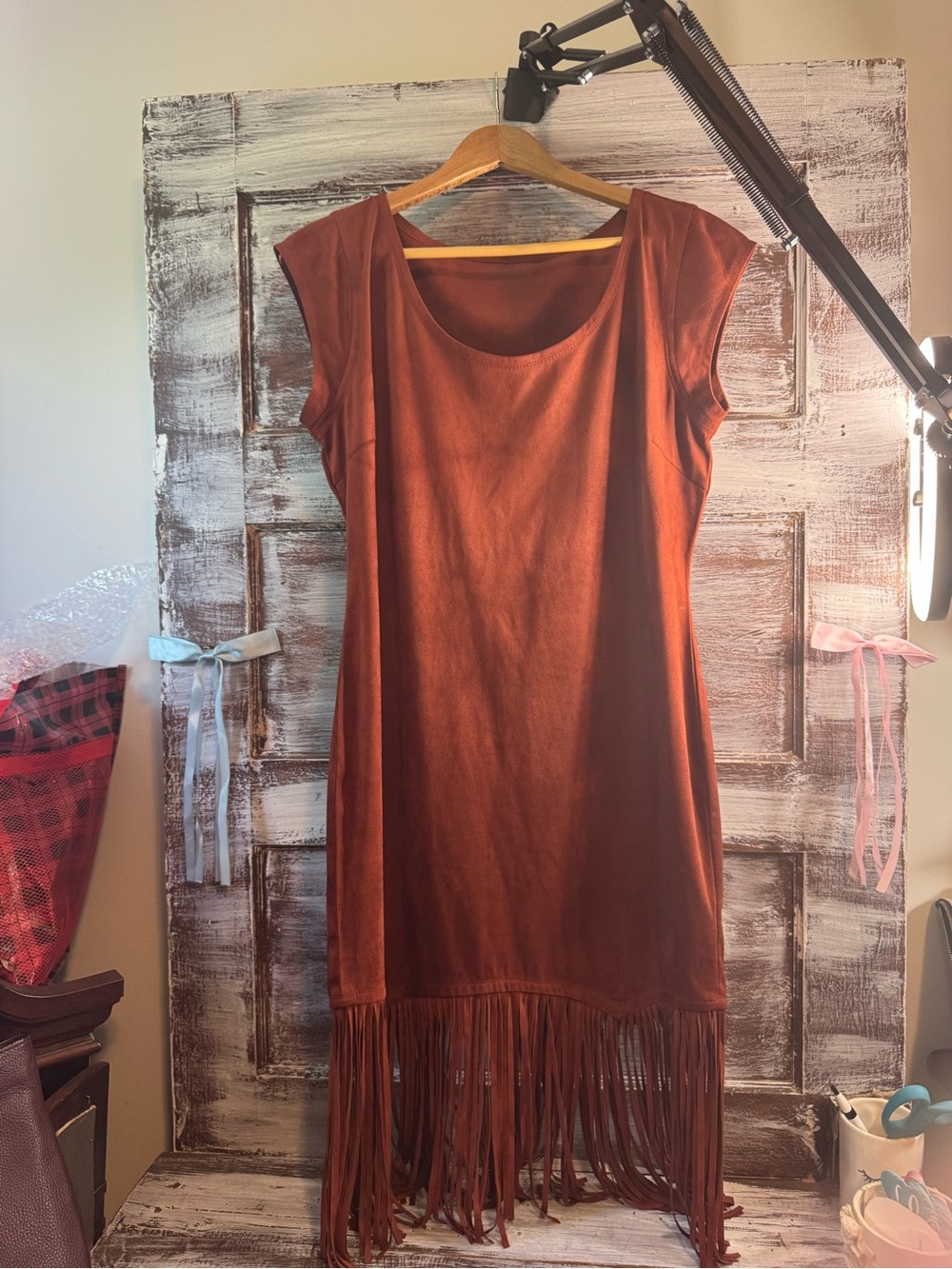 Shyanne Rust Fringe Hem Mini Dress